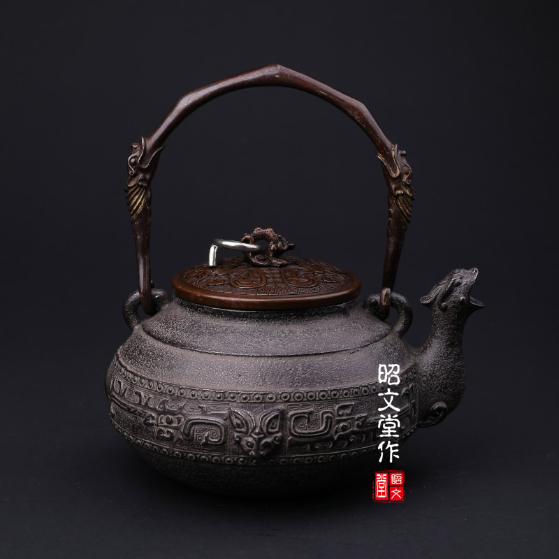 昭文堂 白肌瑞兽铁壶 失蜡法纯手工铸铁茶壶日本原装进口高端铁瓶